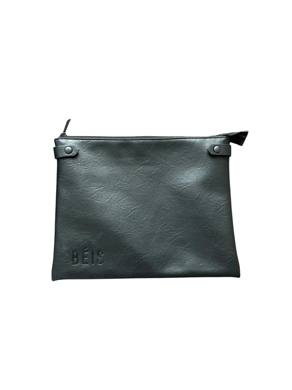 Beis Faux Leather Zip Top Cosmetic Pouch Bag Black 12x9
